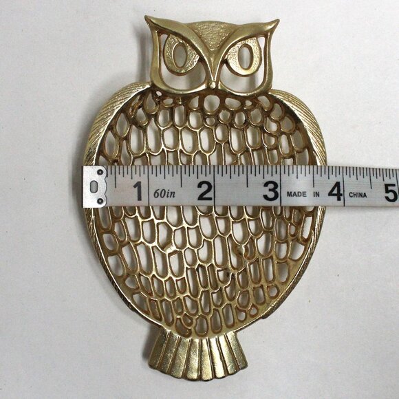 Vintage Gold Tone Shiny Owl Shaped Soap or Trinket Dish Holder & Soap Rosettes - Picture 5 of 6